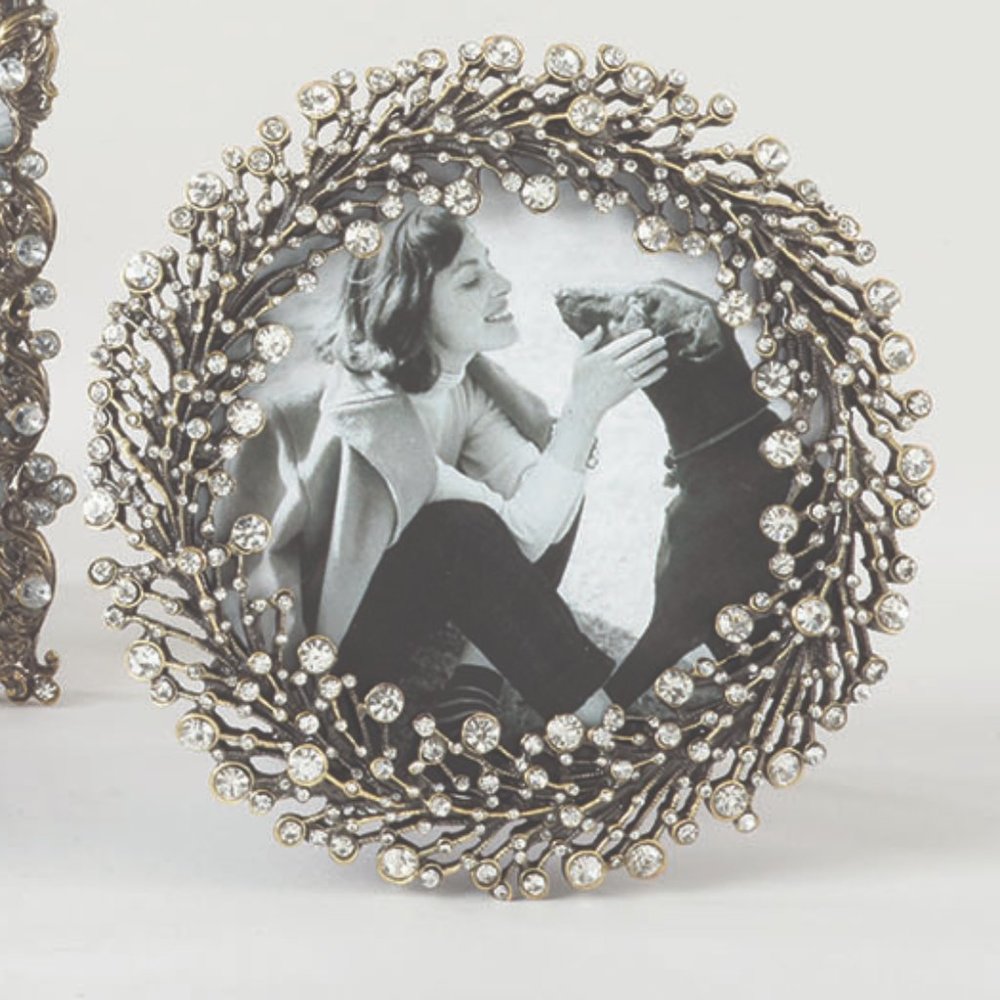 Zinc Pewter jeweled photo frame, 4" Round